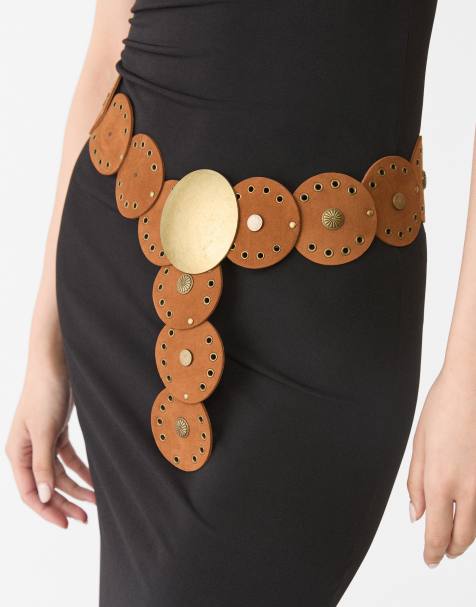 Stradivarius – Boho-Gürtel in hellem Camel mit Kreis-Design - view 1