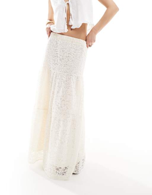Stradivarius boho lace midi skirt in ecru