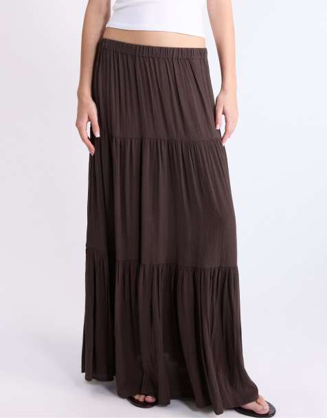 Stradivarius - Boho midi rok in bruin - view 1