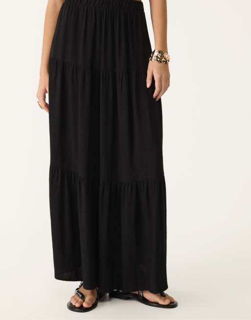 Stradivarius boho midi skirt in black