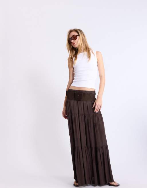 Stradivarius Boho midi skirt in brown, 2 of 4