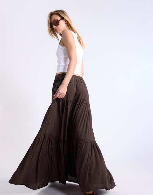 Stradivarius Boho midi skirt in brown, 3 of 4