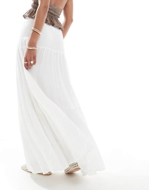 Stradivarius boho midi skirt in white