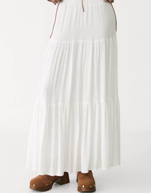 Stradivarius - Boho midirok in wit, 2 van 4
