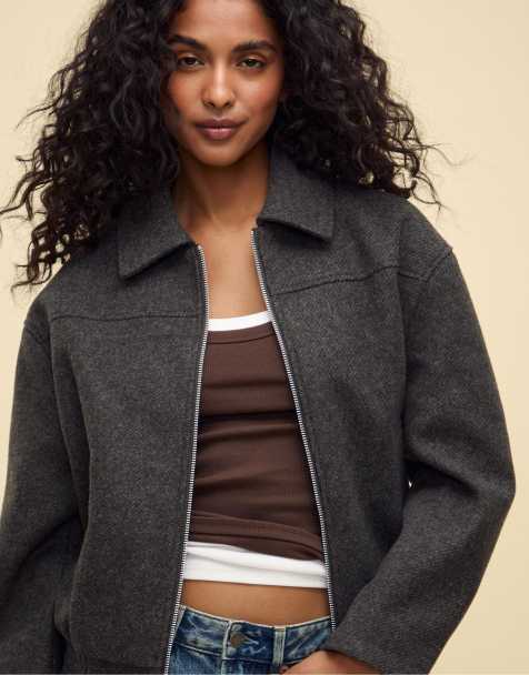 Stradivarius - Bomber doux au toucher - Gris foncé - view 1