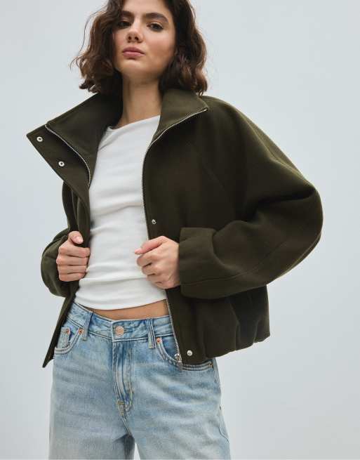 Stradivarius bomber jacket soft-touch color khaki, 2 di 7