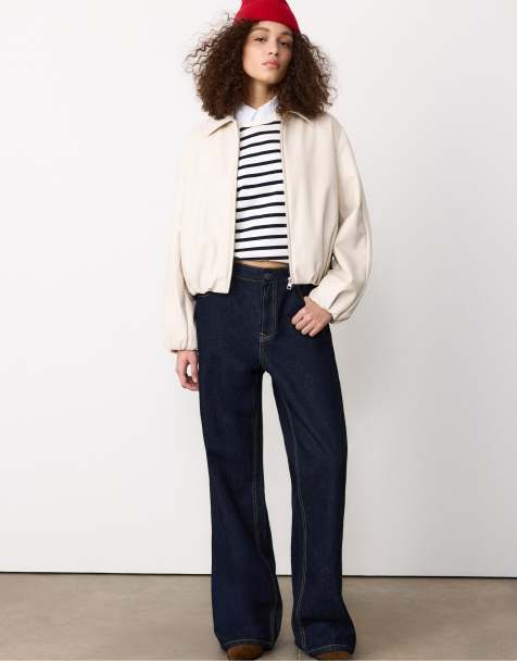 Stradivarius - Bomber trapuntato écru in pelle sintetica - view 1