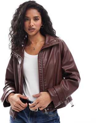YYNUDA Damesjas van PU-leer, bombers, vliegenier, motorjas, dames, kunstleer, biker, ritssluiting, warm, casual, Bruin, XL