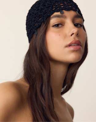 Stradivarius - Bonnet à perles - Noir