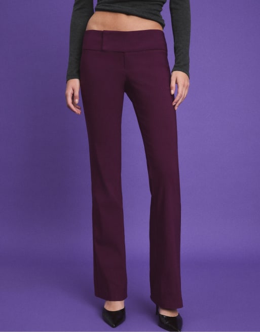 Stradivarius Bootcut bengaline trousers in purple, 2 of 7