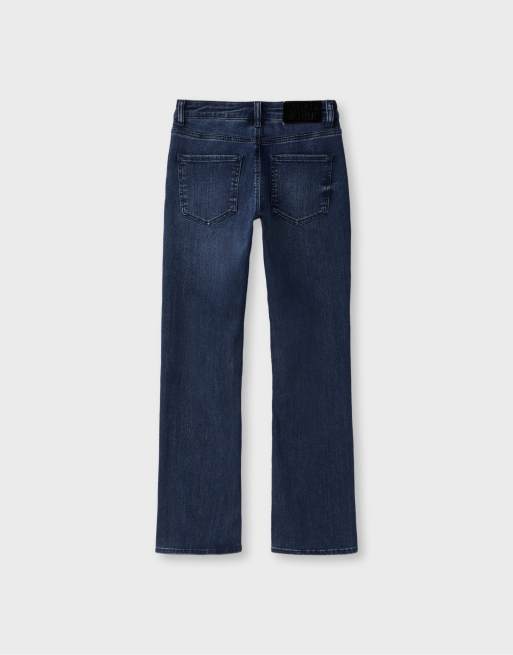 Stradivarius bootcut-jeans med bindedetalje i sort denim med vasket effekt, 7 af 7