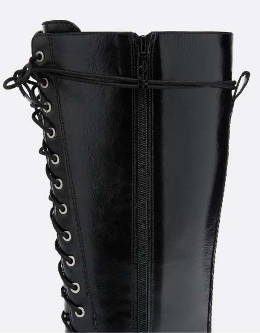 Stradivarius boots med snörning och klack i svart, 6 av 7
