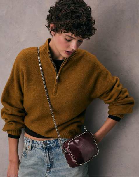 Stradivarius - Bordeaux crossbody-taske med perler - view 1