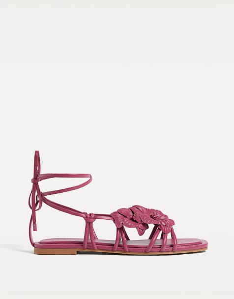 Stradivarius - Bordeaux flade sandaler med blomsterdetaljer - view 1