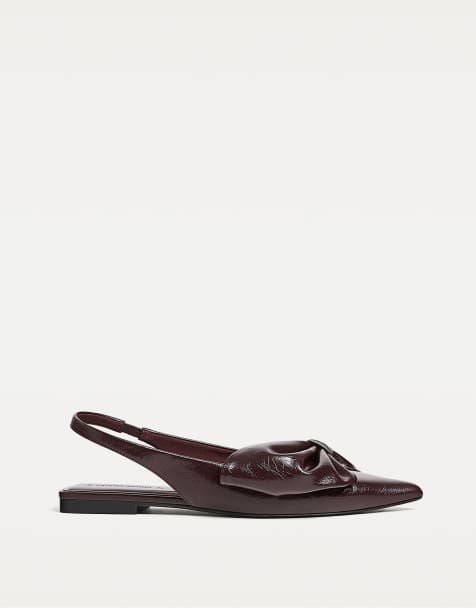 Stradivarius - Bordeaux flade sko med hælrem og sløjfe - view 1