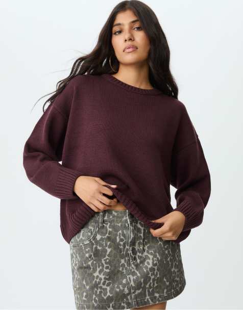 Stradivarius - Bordeaux strikket sweater med rund hals - view 1