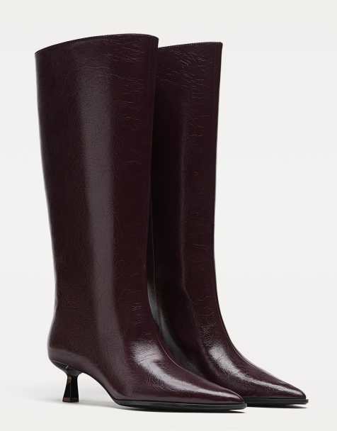 Stradivarius - Bordeaux støvler med kitten-hæl - view 1