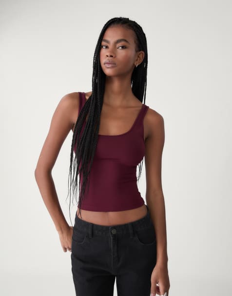 Stradivarius - Bordeaux T-shirt i polyamid - view 1