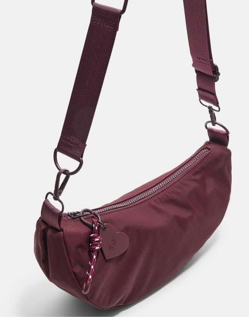 Stradivarius - Bordeauxrød crossbody-stoftaske med halvmåneform, 3 af 4