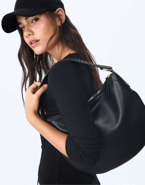 Stradivarius - Borsa a contrasto in camoscio sintetico nera con tracolla intrecciata - view 1