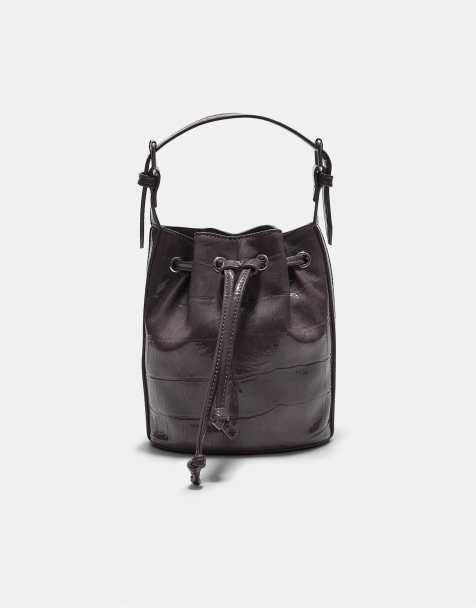 Stradivarius borsa a secchiello effetto coccodrillo grigio scuro - view 1