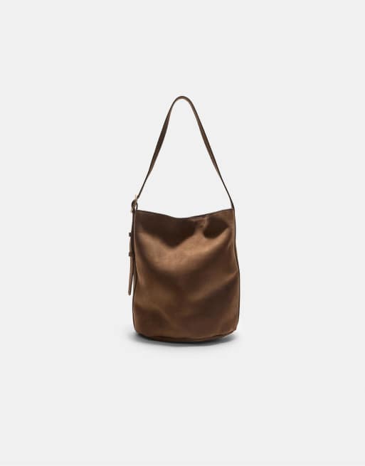 Stradivarius - Borsa a secchiello in camoscio sintetico color terracotta