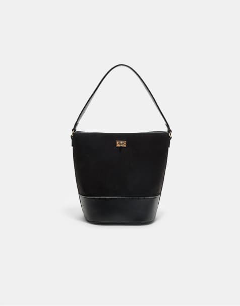Stradivarius - Borsa a secchiello nera a contrasto - view 1