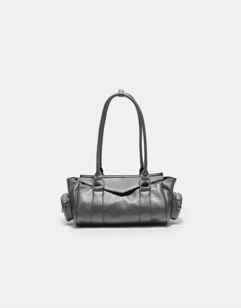 Stradivarius borsa a spalla allungata con tasche grigio scuro - view 1