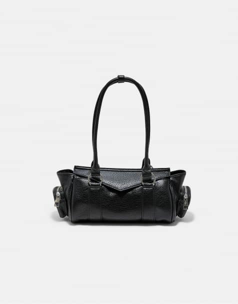 Stradivarius borsa a spalla allungata con tasche nera - view 1