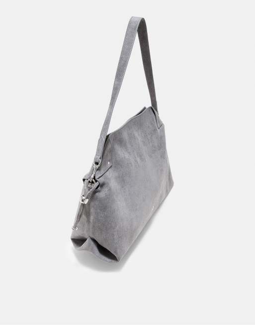 Stradivarius borsa a spalla arricciata grigio scuro, 4 di 4