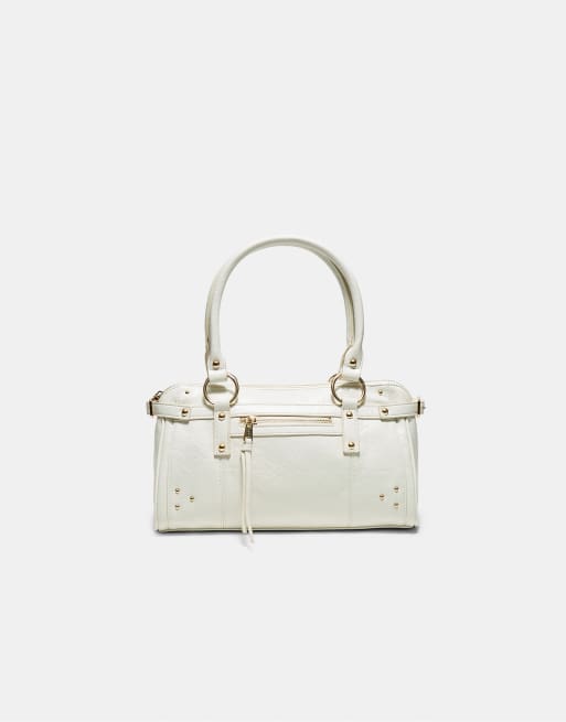 Stradivarius - Borsa a spalla color ecru con borchie