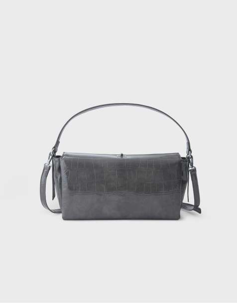 Stradivarius borsa a spalla effetto coccodrillo grigio scuro - view 1