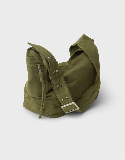 Stradivarius borsa a spalla in canvas color khaki, 4 di 4