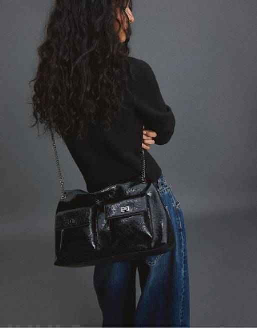 Stradivarius borsa a spalla maxi con tasche nera, 3 di 4