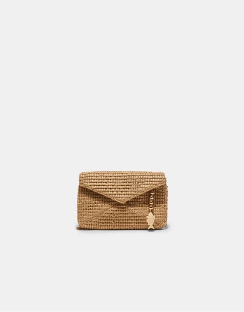 Stradivarius - Borsa a tracolla a busta écru effetto rafia - view 1