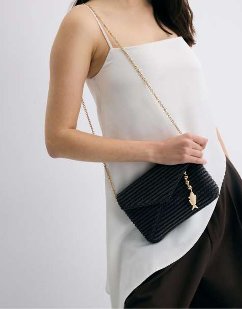 Stradivarius - Borsa a tracolla a busta marrone effetto rafia - view 1