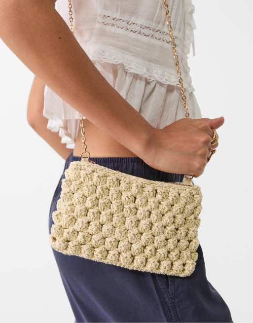 Stradivarius - Borsa a tracolla écru all'uncinetto