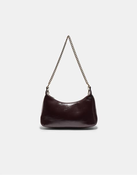Stradivarius - Borsa a tracolla marrone con catenina - view 1
