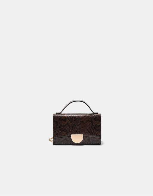Stradivarius - Borsa a tracolla mini marrone con stampa animalier e dettaglio in metallo