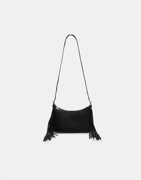Stradivarius - Borsa a tracolla nera con frange - view 1