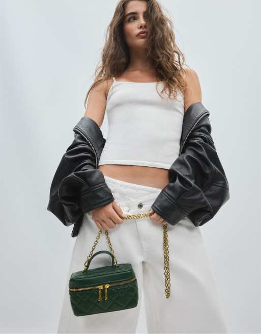 Stradivarius borsa a tracolla trapuntata verde bottiglia, 2 di 4