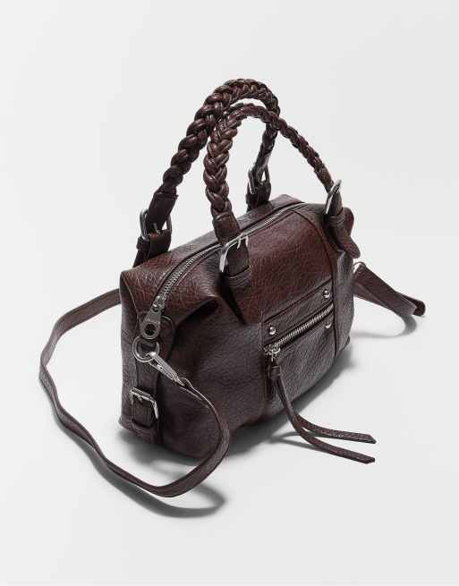 Stradivarius borsa bowling con manico intrecciato marrone, 4 di 4