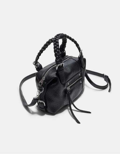 Stradivarius borsa bowling con manico intrecciato nera, 4 di 4