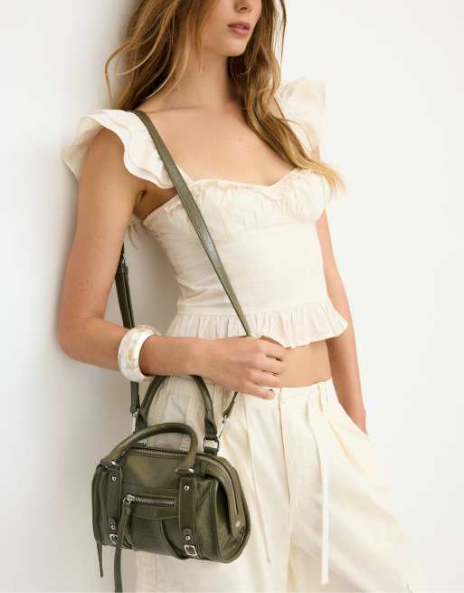 Stradivarius - Borsa bowling kaki con zip, 2 di 4