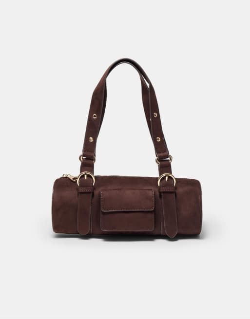 Stradivarius - Borsa bowling marrone con dettagli in metallo