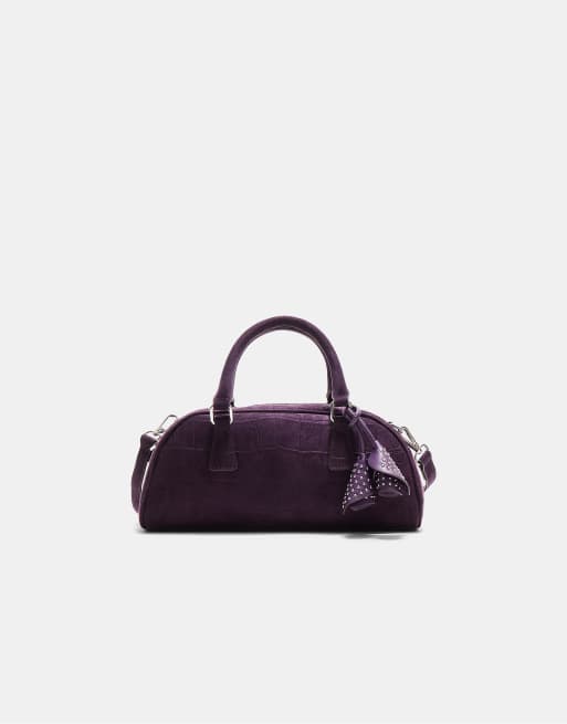 Stradivarius - Borsa bowling viola con dettaglio floreale