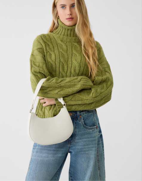 Stradivarius - Borsa da spalla a mezzaluna bianca - view 1