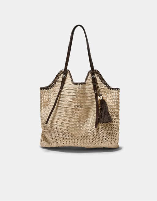 Stradivarius - Borsa da spalla all'uncinetto color écru