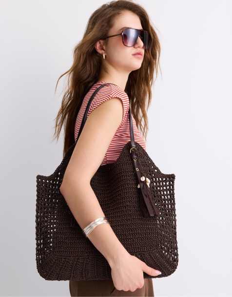 Stradivarius - Borsa da spalla all'uncinetto marrone - view 1