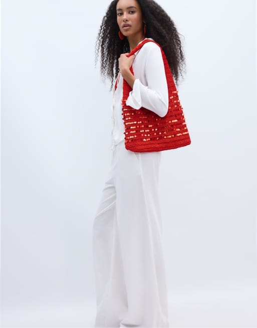 Stradivarius - Borsa da spalla arancione con paillettes, 2 di 3